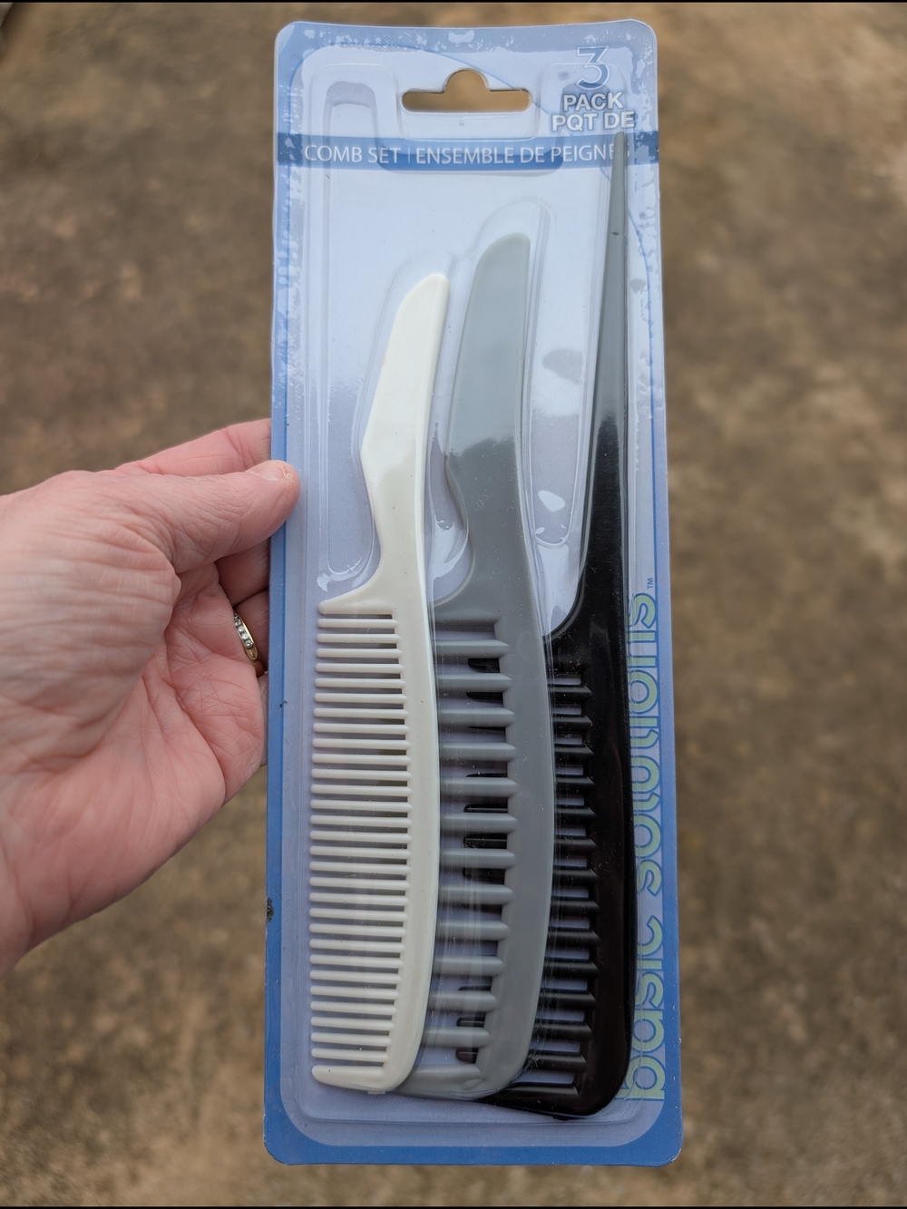 Basic Solutions 3-Pack Styling Comb Set - White, Gray & Black TSC132